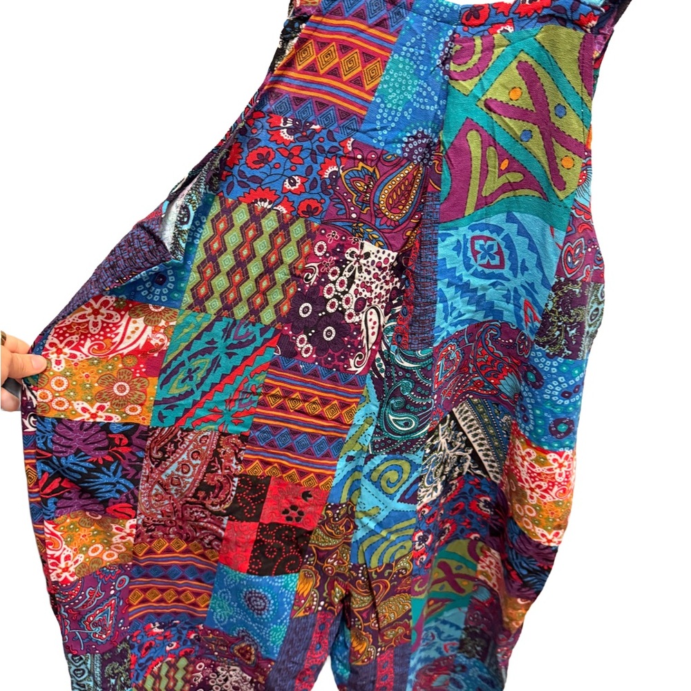 Colorful Patchwork Print Overalls Dress - Multicolor - Picture 8 of 9
